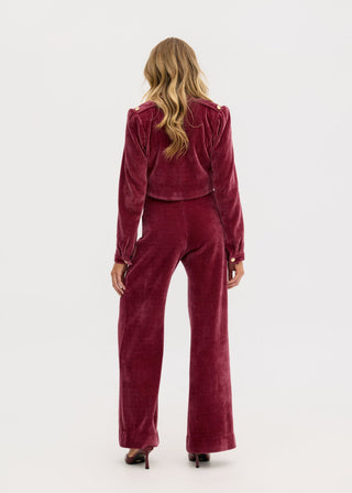 “Odessa” Stretch Corduroy High Waisted Pants in Raspberry