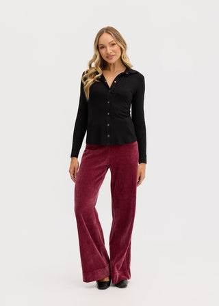 “Simona” Fitted Black Bamboo Long Sleeve Shirt