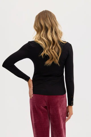 “Simona” Fitted Black Bamboo Long Sleeve Shirt