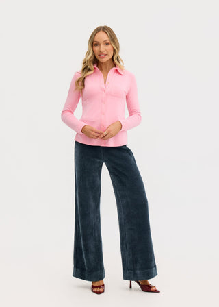 “Simona” Fitted Pink Bamboo Long Sleeve Shirt
