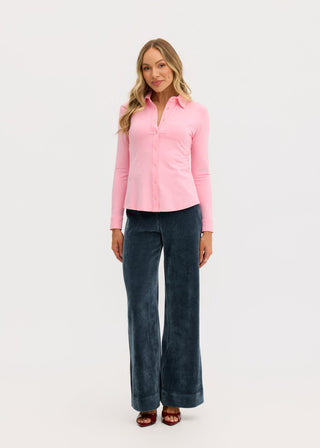 “Simona” Fitted Pink Bamboo Long Sleeve Shirt