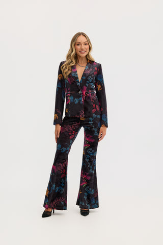 “Florencia” Tailored Floral Print Velvet Jacket