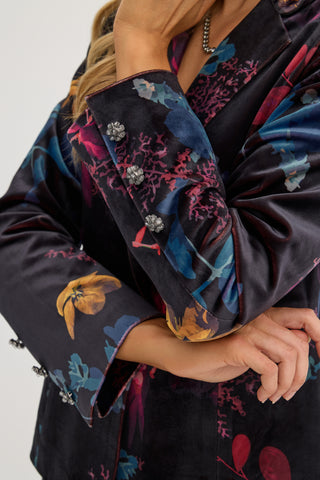“Florencia” Tailored Floral Print Velvet Jacket