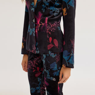 “Florencia” Tailored Floral Print Velvet Jacket