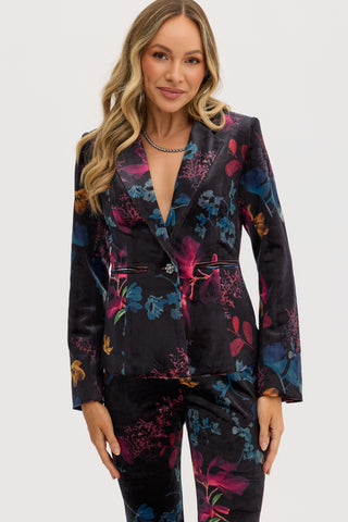 “Florencia” Tailored Floral Print Velvet Jacket
