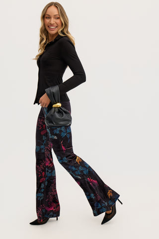 “Florencia” High Waisted Floral Print Flared Pants