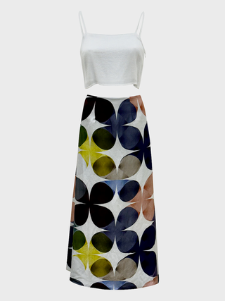 Linen Viscose 3 4 A Line Printed Skirt