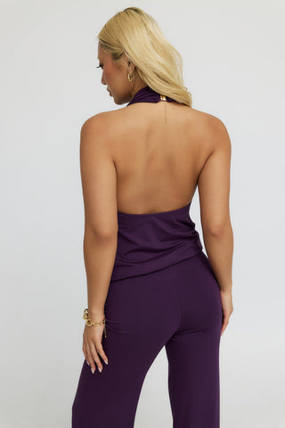 "Diana" Cowl Halter Neck Jumpsuit in Purple
