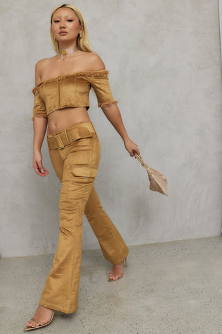 Low rise flared gold pants "Nemesis"