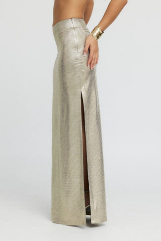"Astraea" Metallic Maxi Skirt in Gold