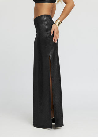 "Astraea" Metallic Maxi Skirt in Black