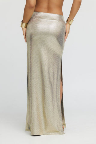 "Astraea" Metallic Maxi Skirt in Gold