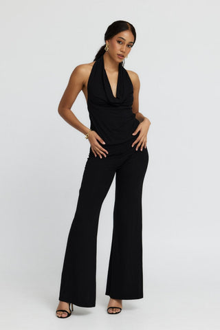 "Diana" Cowl Halter Neck Jumpsuit in Black