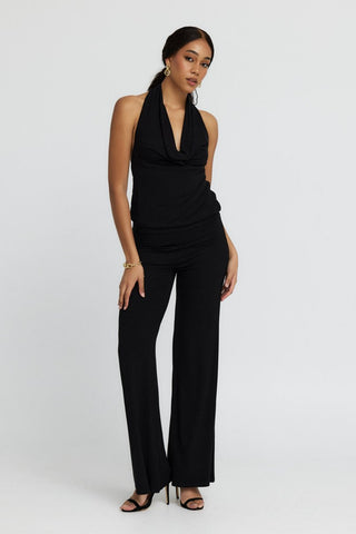 "Diana" Cowl Halter Neck Jumpsuit in Black