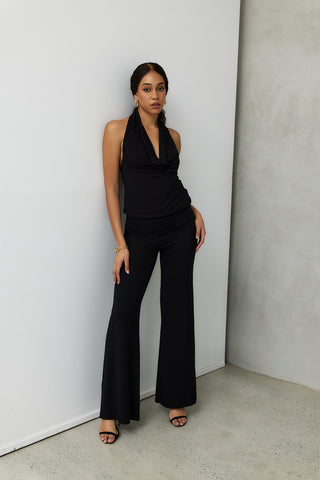 "Diana" Cowl Halter Neck Jumpsuit in Black