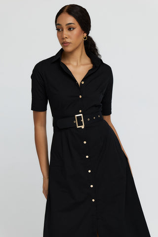 The "Kate" Midi Shirt Dress in Black