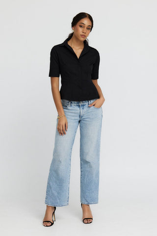 The "Kate" Short Sleeve Shirt Blouse in Black