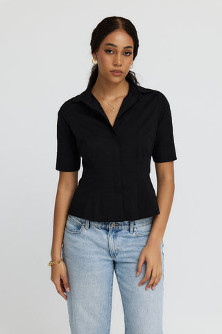 The "Kate" Short Sleeve Shirt Blouse in Black