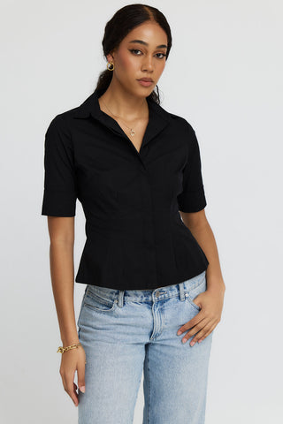 The "Kate" Short Sleeve Shirt Blouse in Black