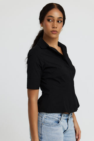 The "Kate" Short Sleeve Shirt Blouse in Black