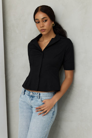 The "Kate" Short Sleeve Shirt Blouse in Black