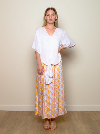 V-Neck "White Serenity" Tie Top with Sleeves