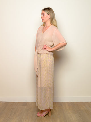 V-Neck Top with Sleeves and Tie "Nude Serenity"