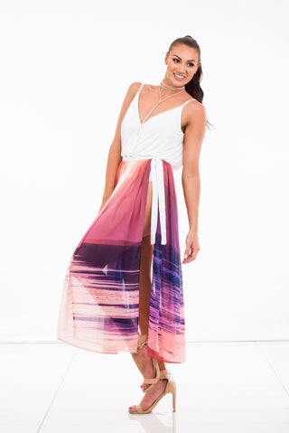 Wrap chiffon skirt "Angel" Sunset print