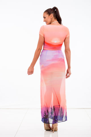 Women's Maxi Skirt Chiffon with sunrise digital print