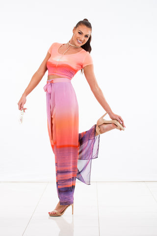Women's Wrap Pants Chiffon Sunrise Print