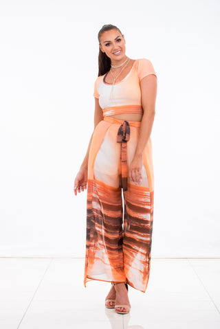 Wrap Chiffon Pants Womens Glow Digital Beach Print