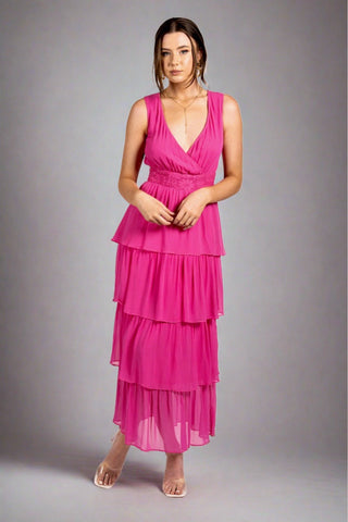 Why Mary "Allure" Hot Pink Layered Maxi Dress