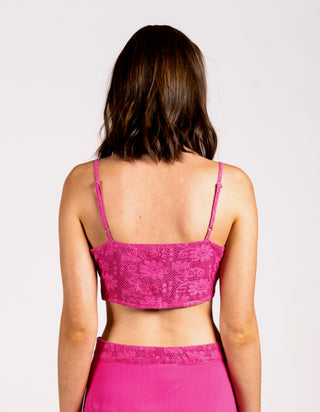 Why Mary "Romancing Resort" Hot Pink Lace Crop Top