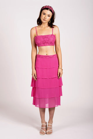 Why Mary "Romancing Resort" Hot Pink Layered Midi Skirt