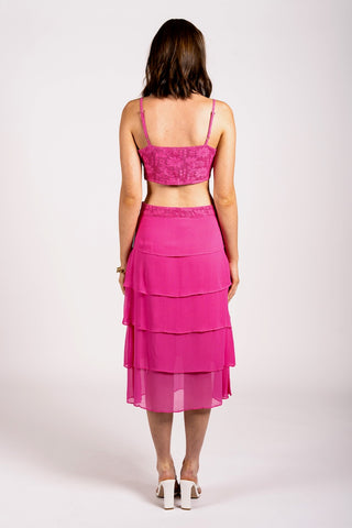 Hot Pink Layered Midi Skirt - Romancing Resort Skirt