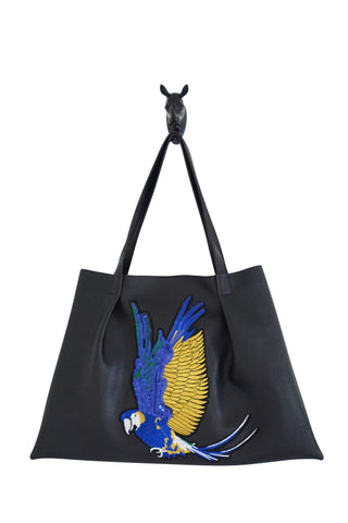 Kesa + Konc Vegan Leather Shoulder Bag / Miha Blue Parrot / Black