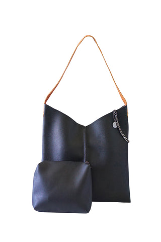Kesa + Konc Vegan Leather Black Talin Tote Bag