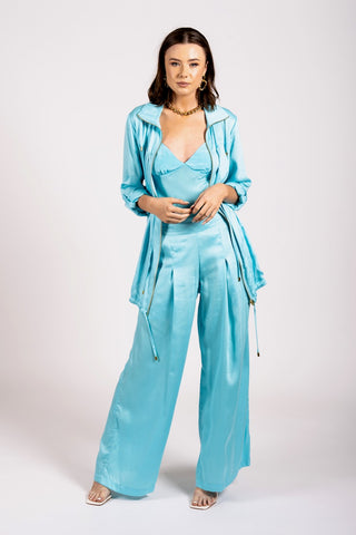 Aqua Blue Low Rise Culotte Pants - Desire