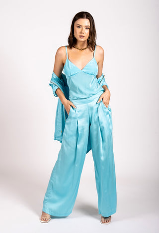 Aqua Blue Low Rise Culotte Pants - Desire