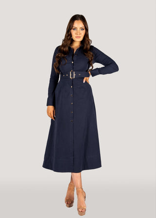 The "Kate" Shirt Dress Navy, Long Sleeves