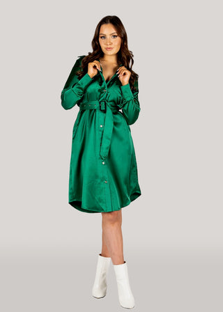 Why Mary "Jackie" Trench Coat Dress Emerald Green