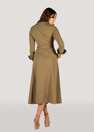 Khaki Two Tone Long Sleeves Shirt Dress - Kate