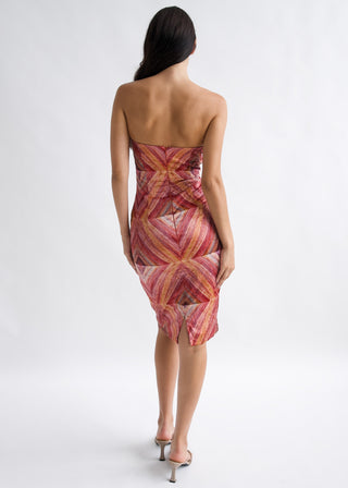 Printed Strapless Satin Pencil Dress "Kala"