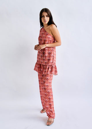 One shoulder tunic and pants set "Bardo" digital print