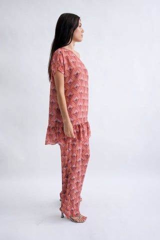 One shoulder tunic and pants set "Bardo" digital print