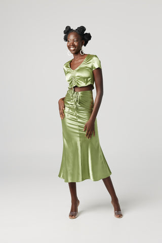 Shimmer Satin Skirt Green