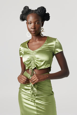 Shimmer Satin Skirt Green