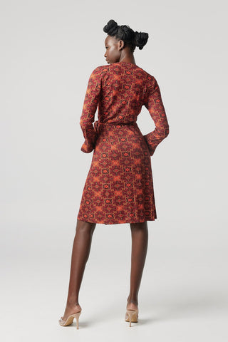 Why Mary "Moroccan Sunset" Orange Print Wrap Dress