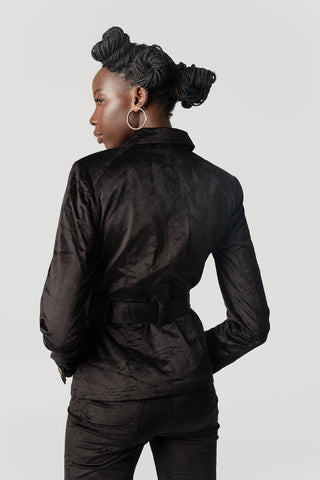 Military Style Black Velvet Corduroy Jacket