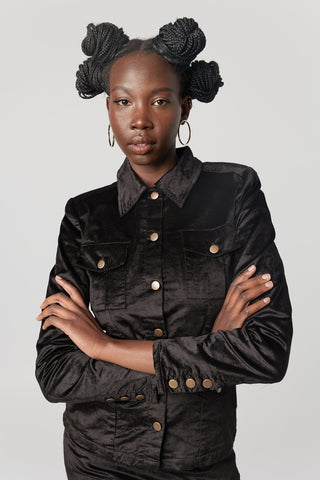 Military Style Black Velvet Corduroy Jacket